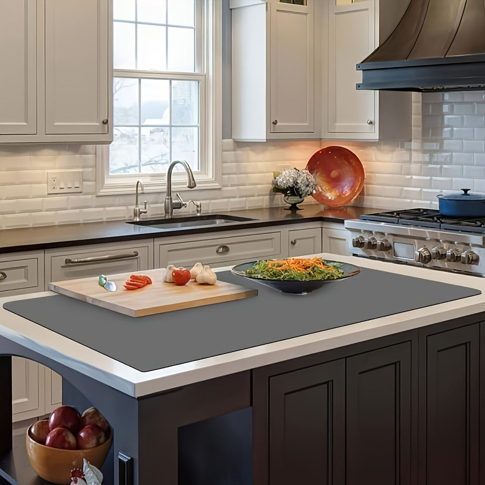 Kitchen Counter Mat Heat Resistant Countertop Protector Pad Extra Large Cuttable Non-Slip Mat for Kitchen Counter Dining Table - Waterproof Protective Mat 36 inch 47 inch Black Gray