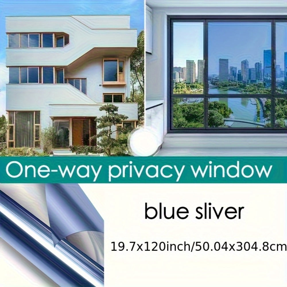 One Way Window Privacy Film Static Cling No Glue UV Blocking Heat Control Reflective Mirror Film for Home Office Bathroom, 12 Mil, Black Blue Gray Silver
