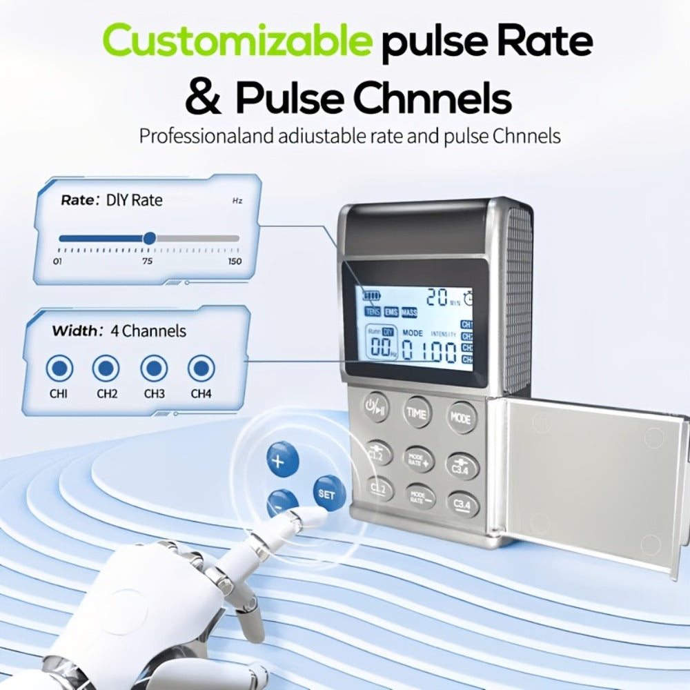 TENS EMS Unit Rechargeable Pain Relief Device, 20 Intensity Levels 48 Modes Electric Muscle Stimulator for Back Neck Shoulder Knee Wrist Pain, 8 Electrode Pads & Carry Case Included