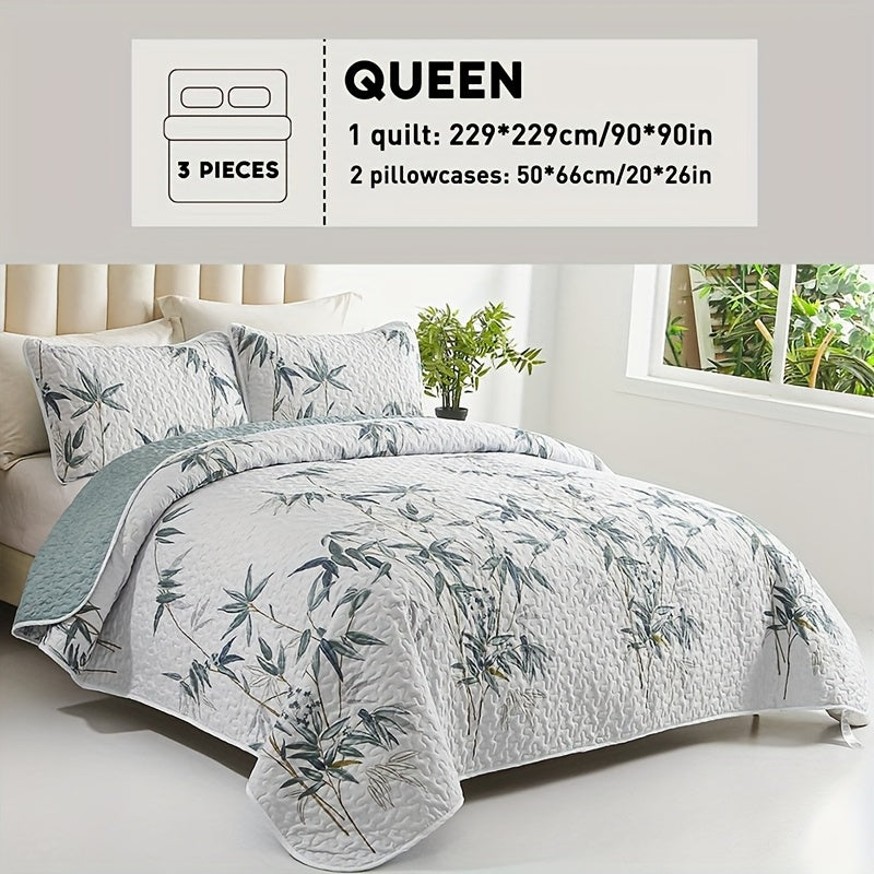 Reversible Floral Comforter Quilt Set ¨C Soft Microfiber Botanical Bedding, Twin Full Queen King, All Seasons ¨C White, Blue, Pink & More