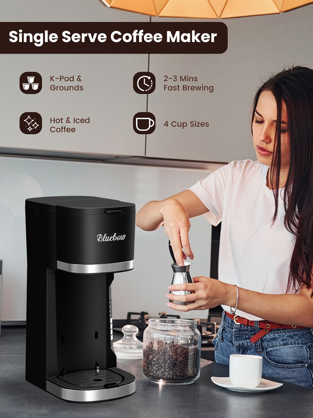 Single Serve Coffee Maker 3-in-1 ¨C Hot & Iced Coffee Machine Compatible with K-Cup Pods, Ground Coffee & Tea, 6-12 oz Brew Sizes, Iced Tea Maker, Compact Countertop Brewer ¨C Black (CM6080/CM6070)
