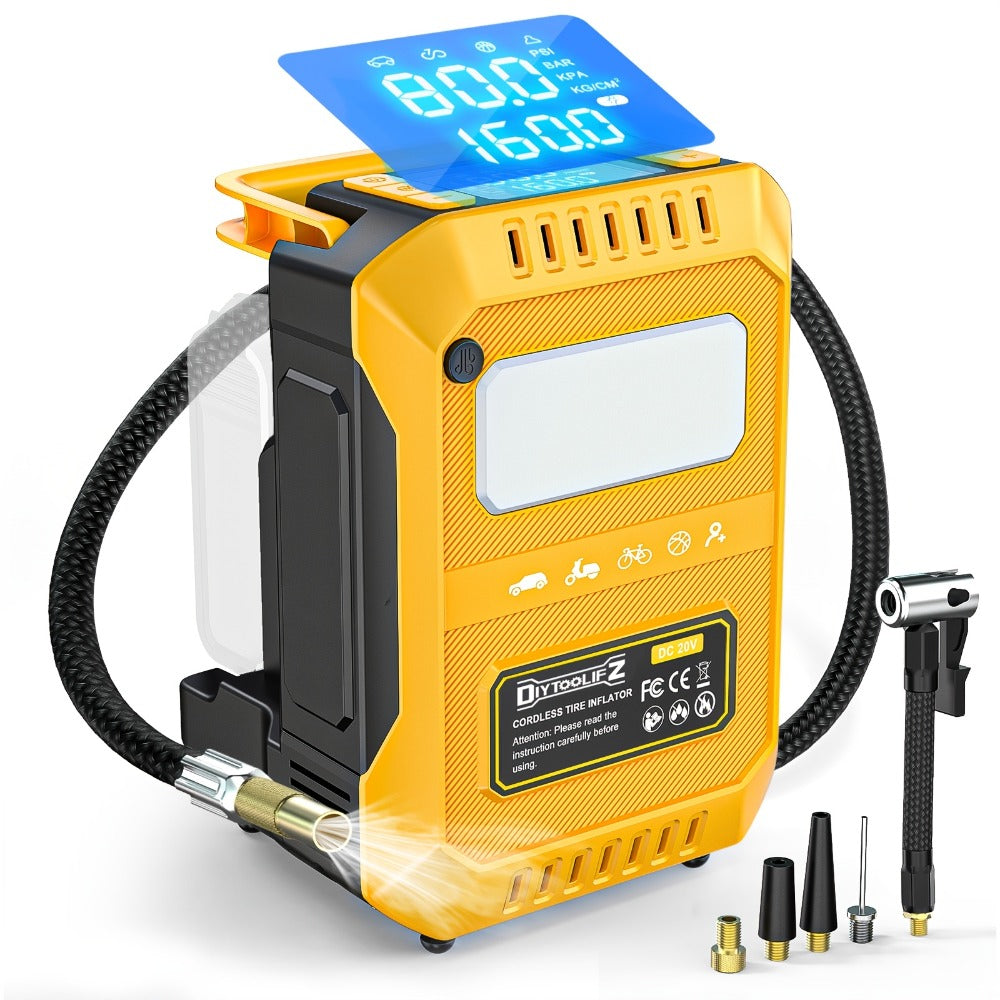 Cordless Tire Inflator 160PSI Portable Air Compressor Compatible with DeWalt 20V / 18V Battery ¨C Digital Pressure Gauge, Fast Inflation for Cars, Motorcycles, Bicycles & Sports Balls (Battery Not Included)