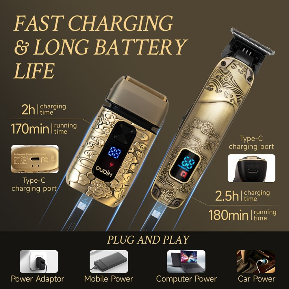 Foil Shaver for Men 2-in-1 Hair Clipper & Beard Trimmer Grooming Kit - Cordless Rechargeable Electric Razor for Face Mustache Bald Head, Shaver and Clipper Set, Gift for Father Husband Boyfriend