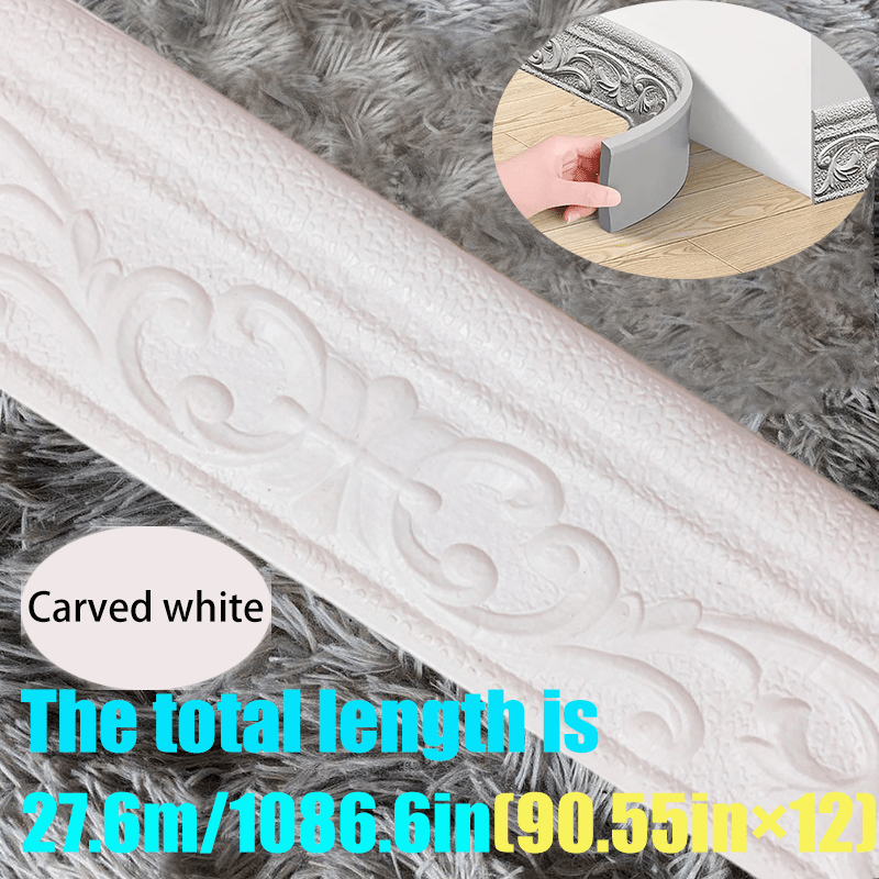 3D Self-Adhesive Foam Baseboard Wall Trim Sticker Waterproof Peel and Stick Carved Wallpaper Border Skirting for Home Decor White Silver Gray Copper Gold 4 8 12 Rolls