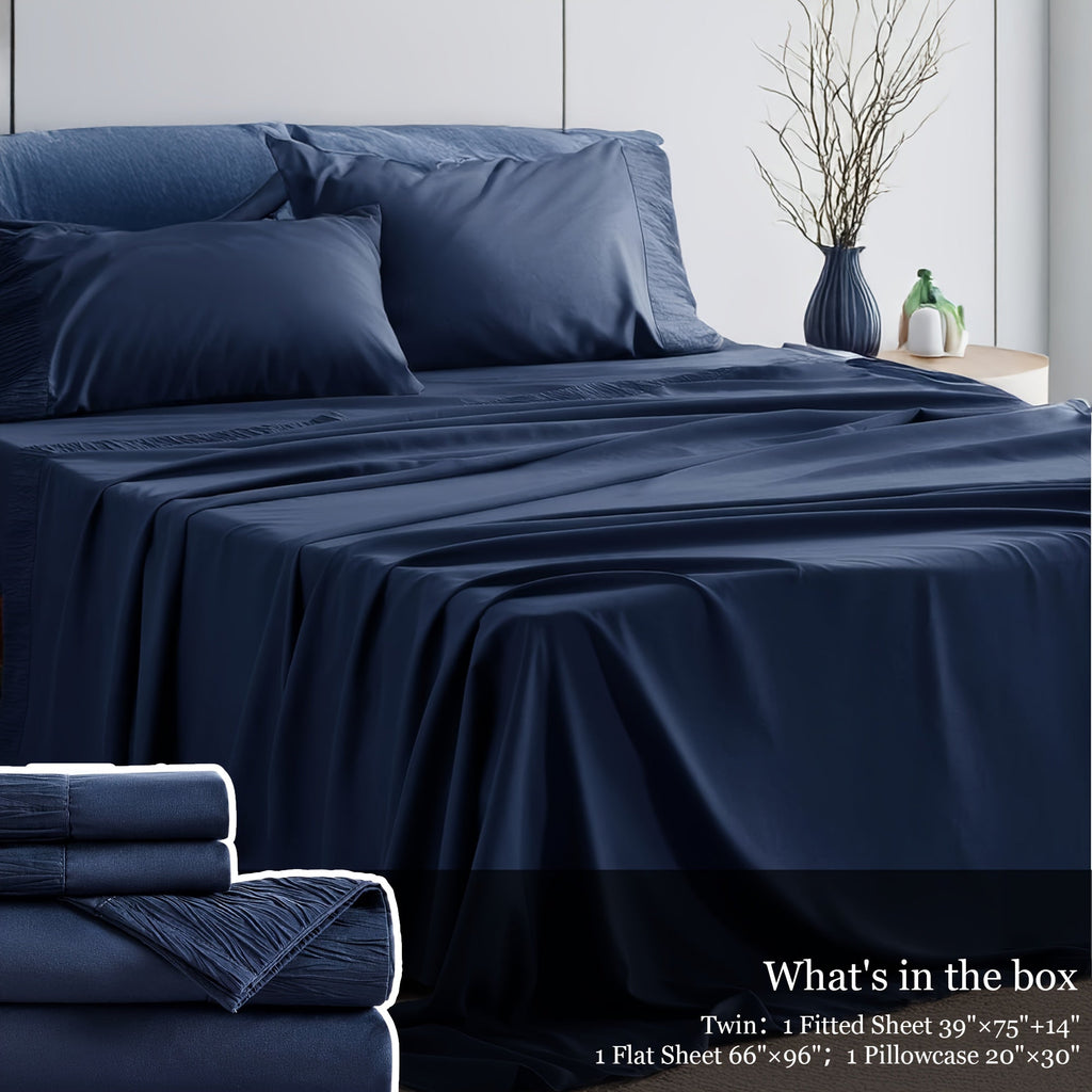 Bed Sheet Set 4-Piece Soft Breathable Cooling Sheets - Flat Sheet, Fitted Sheet & 2 Pillowcases, Wrinkle-Free Hotel Luxury Bedding, All Season Comfort