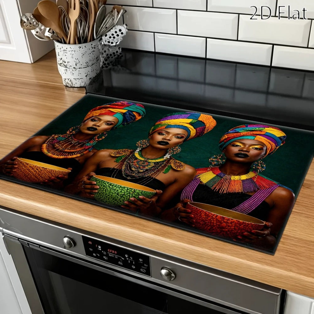 Stove Protector Mat African Tribal Pattern | Heat-Resistant Cooktop Cover for Gas Stove Induction Cooker & Oven | Reusable Non-Slip Kitchen Mat | Glass Countertop Washer Dryer Top Pad 28.35x20.47in