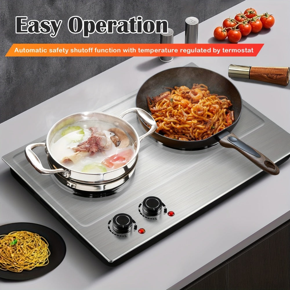 Hot Plate Electric Burner with Temperature Control ¨C Dual Size Coil Burners 7.4in & 6.1in, Countertop Electric Stove for Daily Cooking, Dorm, Office & Travel, Multiple Colors Available