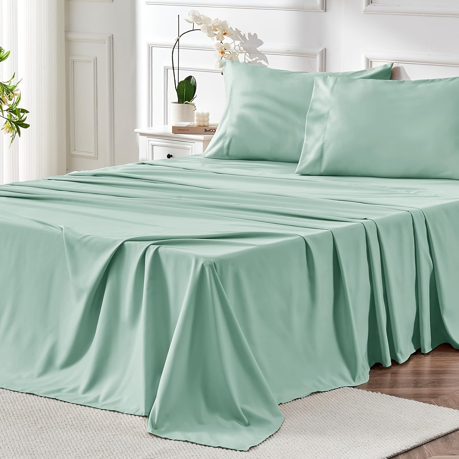 Microfiber Bed Sheet Set 4-Piece Deep Pocket Fitted Sheet Flat Sheet Pillowcases Twin Full Queen King All Colors Soft Breathable Fade Resistant Easy Care