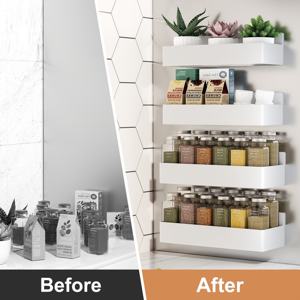 Magnetic Spice Rack Wall Mounted No Drill 6-Piece Set Heavy Duty Magnetic Storage Shelf for Refrigerator Microwave Washer Dishwasher - Kitchen Bathroom Coffee Bar Organizer Black White