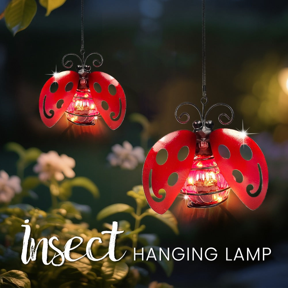 Solar Hanging Ornament Lights Ladybug & Butterfly ¨C Waterproof Indoor Outdoor Decorative Garden Light with Spring Clips for Patio, Balcony, Porch & Trail, 5.5x2.5in
