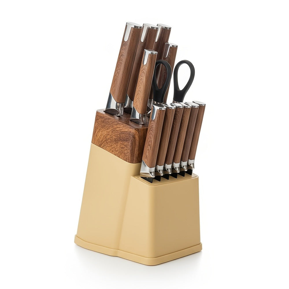 13-Piece Kitchen Knife Set with Block, Chef Bread Steak Knives Scissors Stainless Steel Colorful Cutlery Gift Set with Knife Holder