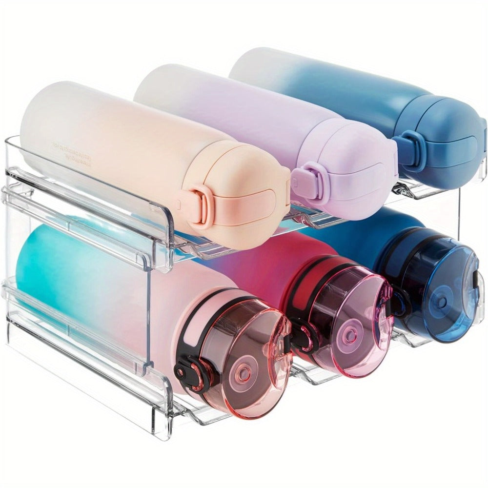 Stackable Water Bottle Organizer for Cabinet & Kitchen Pantry ¨C Tumbler Travel Mug Cup Holder, Plastic Fridge Wine Rack, Holds 5/6/8/9/11/12 Bottles
