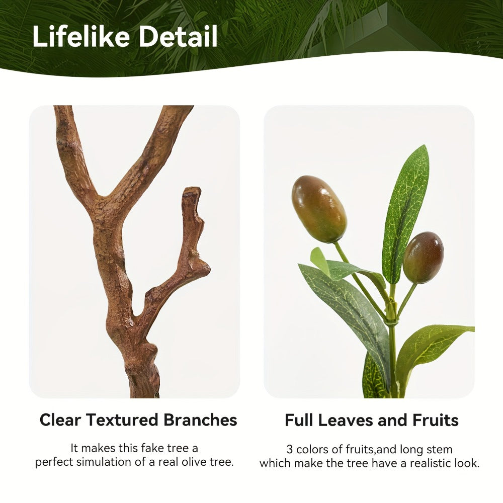 Artificial Olive Tree Large Faux Indoor Tree with Pot ¨C Realistic 5FT 6FT 7FT Multi-Trunk Fake Olive Tree with Leaves & Fruits for Living Room Home Office Entryway Decor