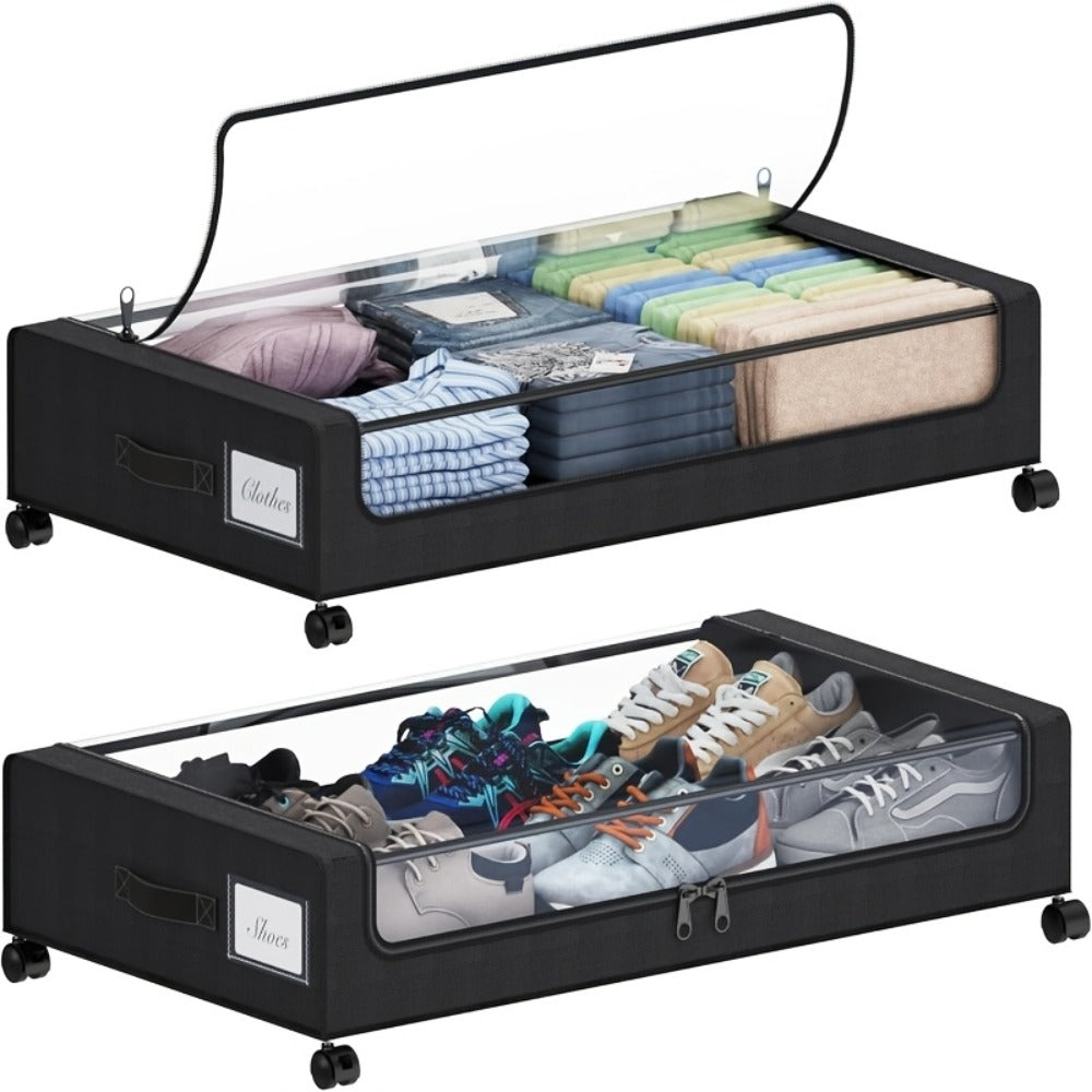 Under Bed Storage Containers with Wheels - Foldable Closet Organizer Bins with Label Holder for Clothing Blankets Shoes Comforter Pillows Bedding