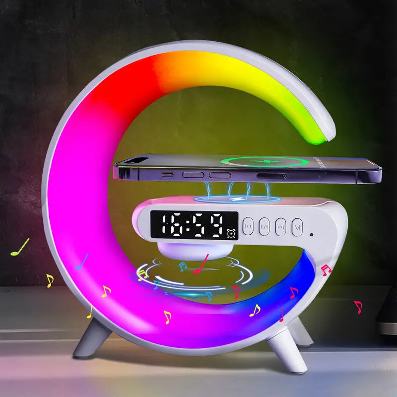Wireless Speaker Sunrise Alarm Clock RGB Rhythm Night Light with Fast Wireless Charging | Portable Bluetooth Speaker Wake-Up Lamp for Bedroom Bedside Gift for All Phones