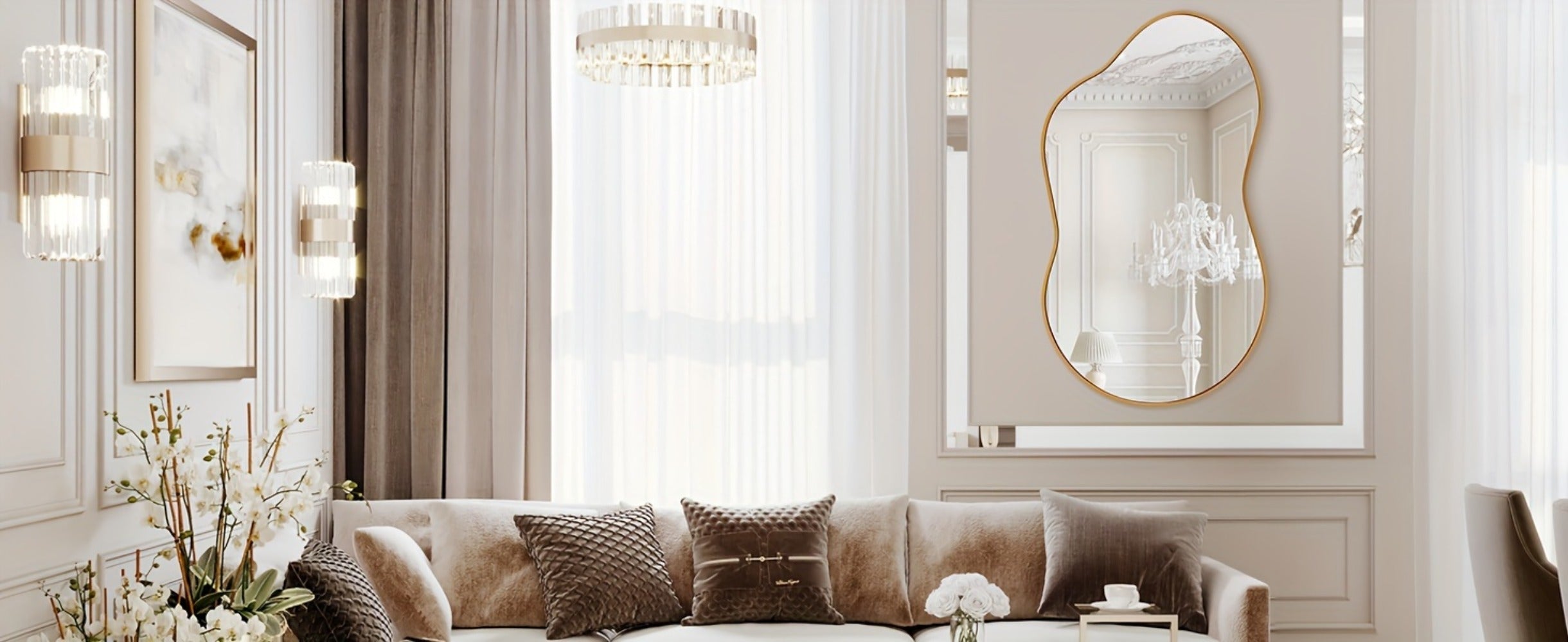 Boho Irregular Wall Mirror - Gold Aluminum Alloy Frame Asymmetrical Decorative Mirror for Bathroom Bedroom Living Room Entryway Cloakroom Wall Decor