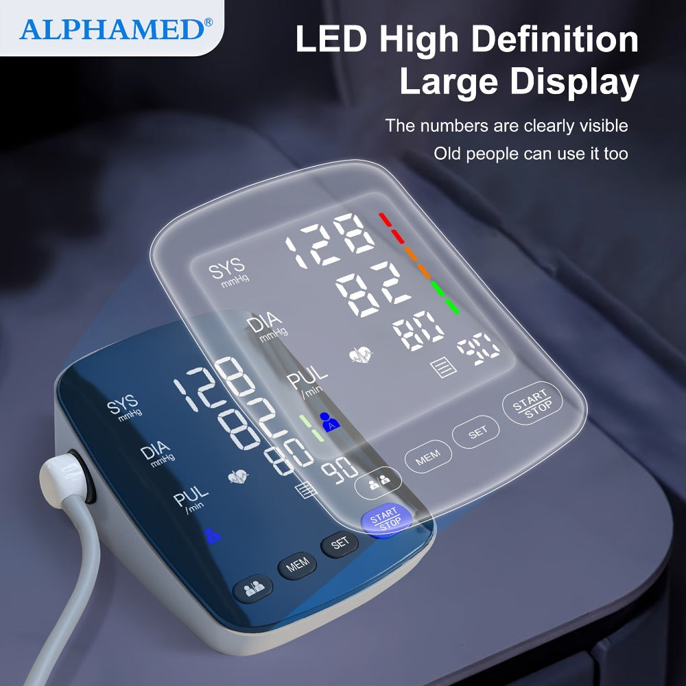 Upper Arm Blood Pressure Monitor - ALPHAMED U82RH Automatic BP Monitor, USB Powered, 8.7-17¡± Cuff, 2¡Á199 Memory, LED HD Curved Screen, Intelligent Design for Elderly & Family Home Use