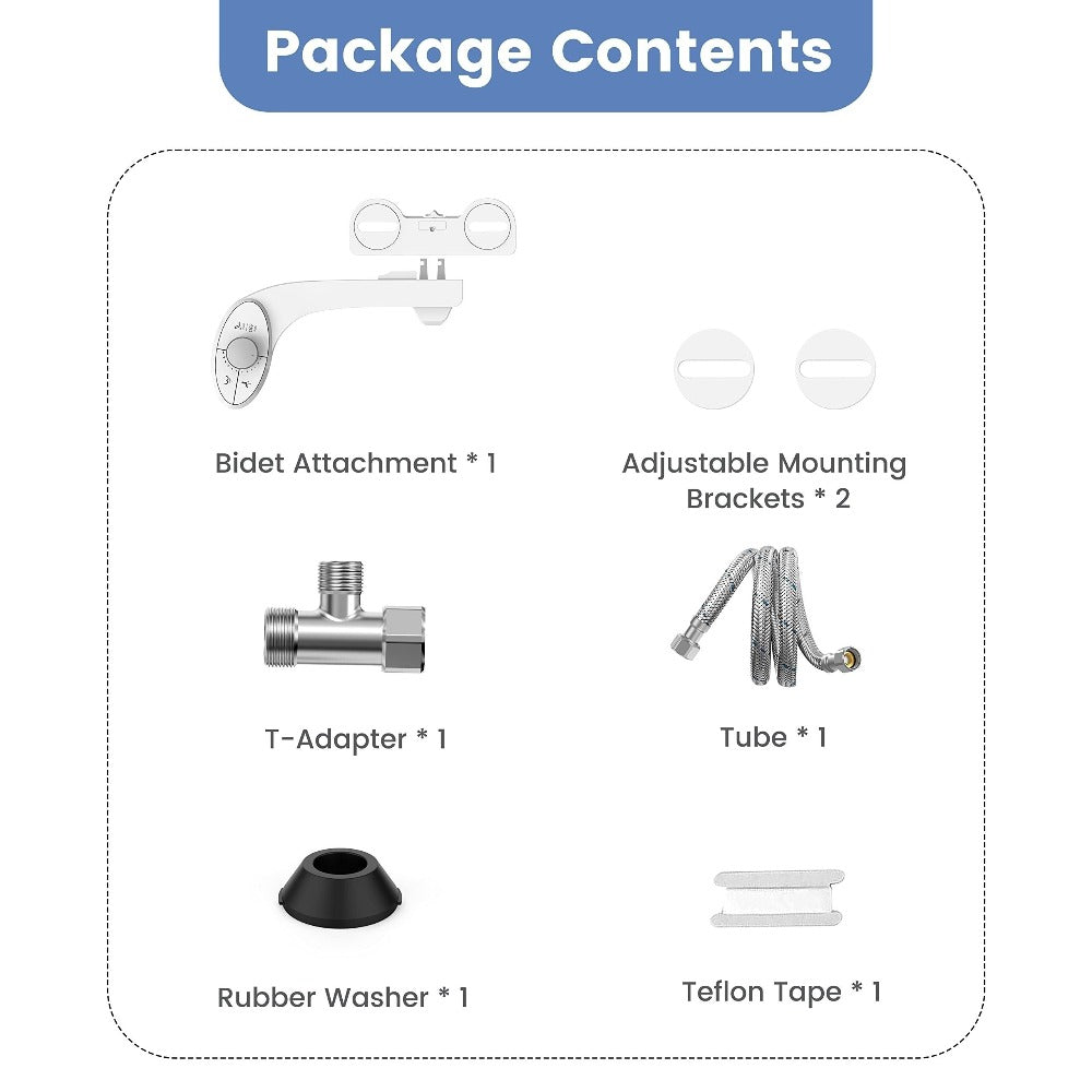 Bidet Attachment for Toilet - Dual Retractable Nozzle Non-Electric Self-Cleaning Fresh Water Bidet Sprayer, Adjustable Water Pressure, Fits Most Toilets, Brass T-Adapter & Metal Hose Included, Easy Install