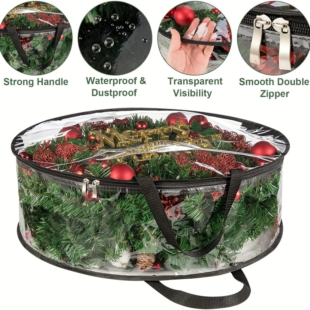 Wreath Storage Bags Heavy Duty PVC Garland Protectors with Handles ¨C 24 & 30 Inch Transparent Christmas Wreath Organizer, 2 or 4 Pack