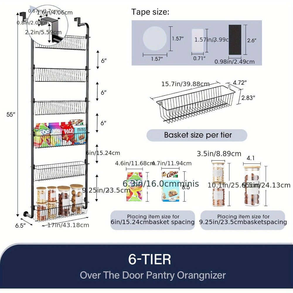 Over the Door Pantry Organizer 6-Tier & 8-Tier Metal Hanging Spice Rack | Back of Door Storage for Kitchen Pantry Laundry Bathroom | Versatile Door Mounted Seasoning Rack in Black & White