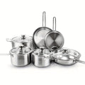 Stainless Steel Cookware Set 10 Piece ¨C Pots and Pans Set with Lids, Induction Compatible, Dishwasher Safe Kitchen Cooking Set for All Stovetops