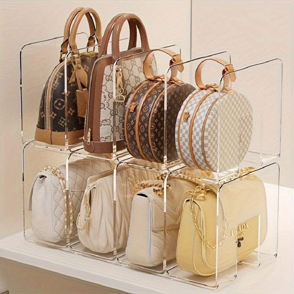 Purse Organizer for Closet 4-Pack ¨C Clear Plastic Bag Storage Divider Shelf, Handbag Holder for Wardrobe, Bedroom, Dormitory, Holds 8¨C16 Bags