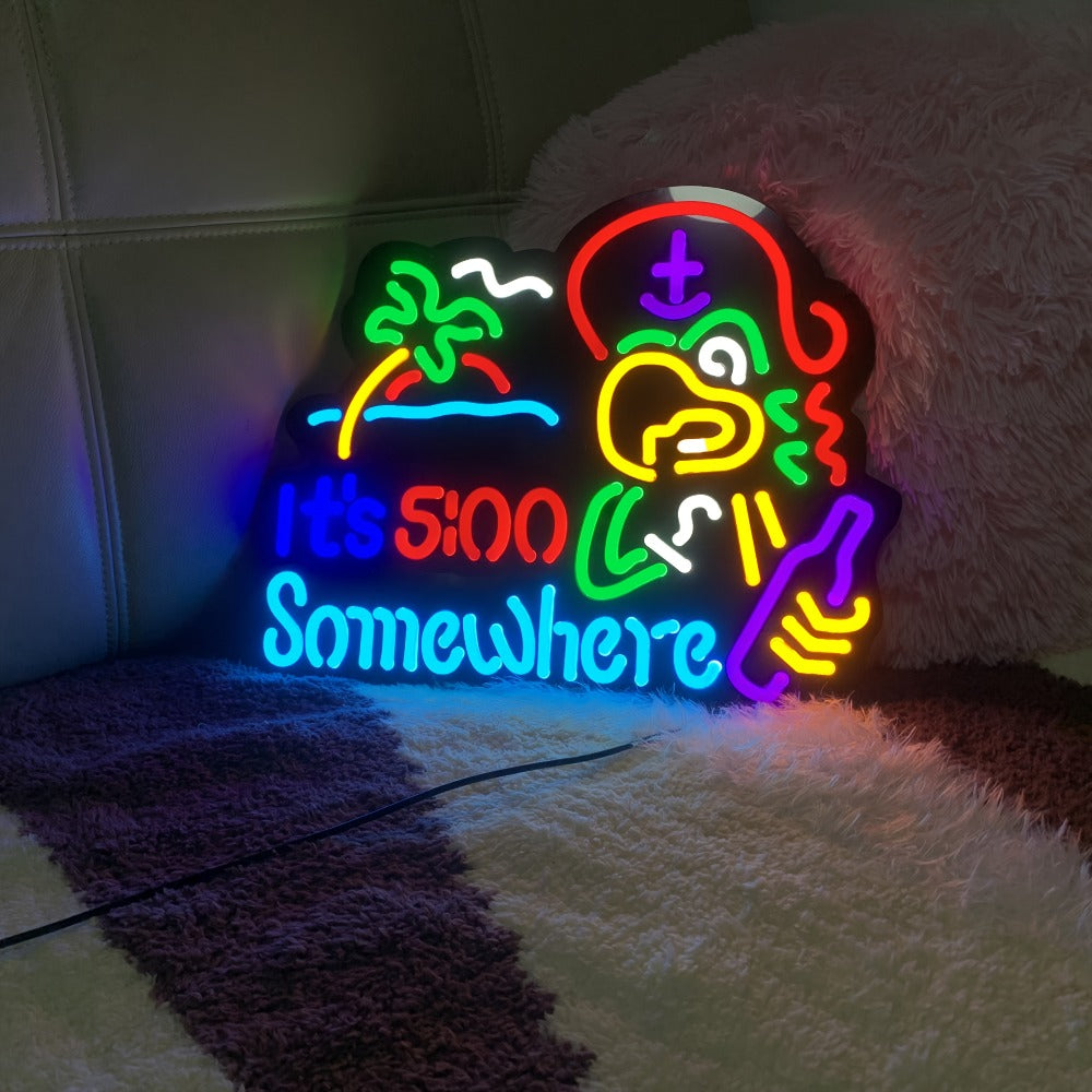 Neon Light Sign Beer O'Clock It's 5 O'Clock Somewhere Bar Sign LED Wall Decor for Man Cave Home Bar Pub Game Room Party Birthday Bedroom Window Decoration Gift