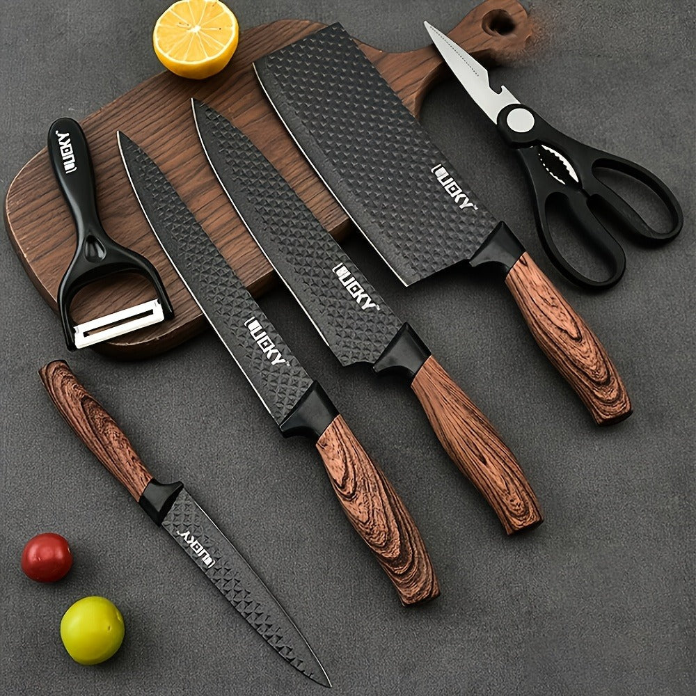 Kitchen Knife Set 6 & 7-Piece High-Carbon Stainless Steel with Ergonomic Wooden Handles ¨C Ultra-Sharp Chef's Knife, Peeler & Scissors