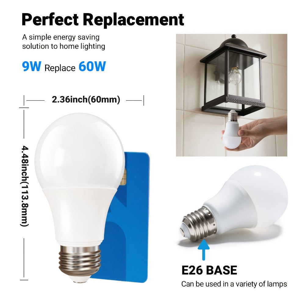 Outdoor Light Bulbs Dusk to Dawn, A19 E26 LED Sensor Bulb 9W 60W Equivalent 800LM 5000K Daylight White, Auto On Off Photocell Smart Sensor, for Porch Garage Yard Entryway Indoor Outdoor Lighting