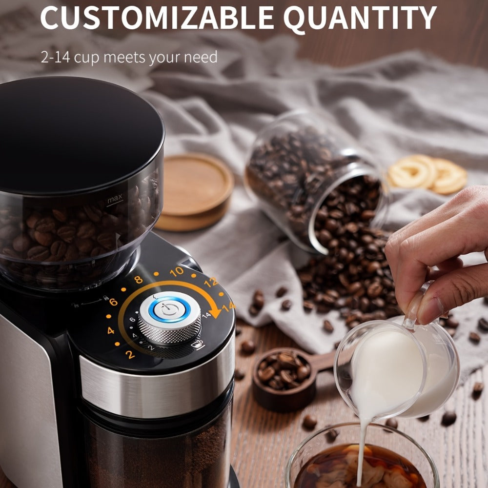 Electric Burr Coffee Grinder with 16 Precise Grind Settings, Adjustable Burr Mill for 2-14 Cups, Stainless Steel Coffee Bean Grinder for Espresso, Pour Over, French Press & Drip Coffee