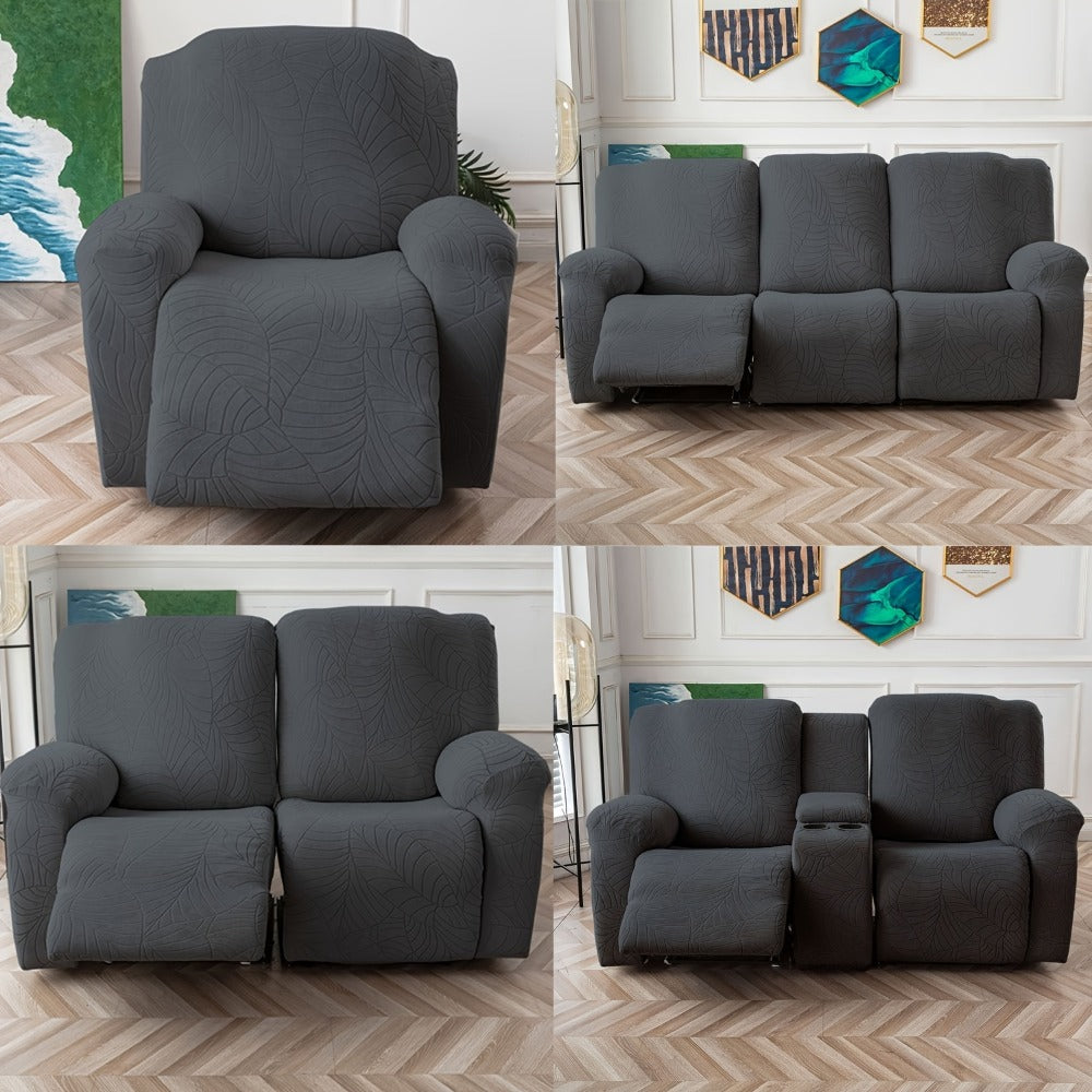 Jacquard Stretch Sofa Recliner Cover Big Leaves - High Stretch Soft Washable Slipcover for 1 2 3 Seat Loveseat with Console Furniture Protector Home Decor, 6 Colors