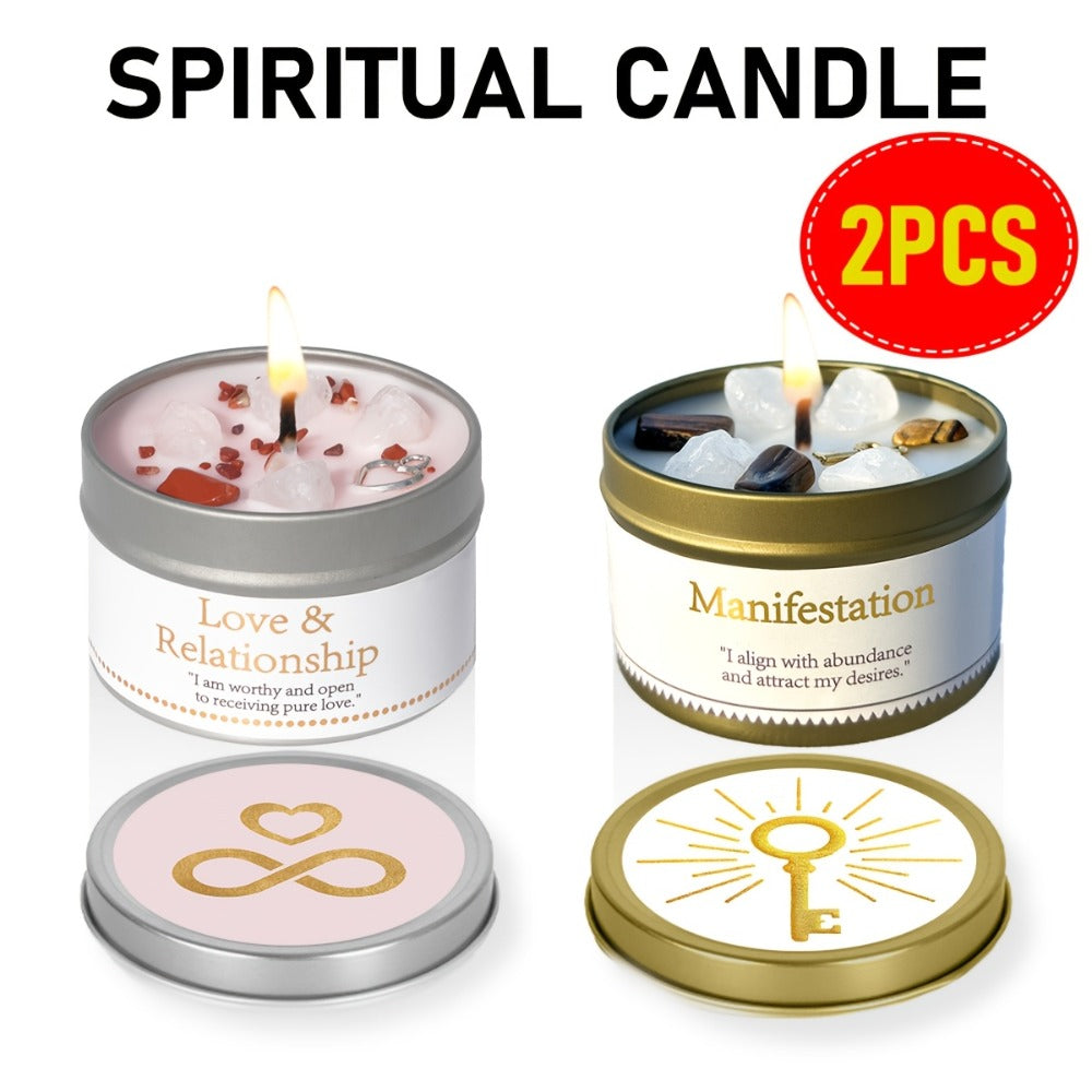 Manifestation Candles Scented Soy Wax with Crystal & Guidance Card for Meditation Yoga Focus | Law of Attraction Abundance Candle | Christmas Birthday Gift for Women