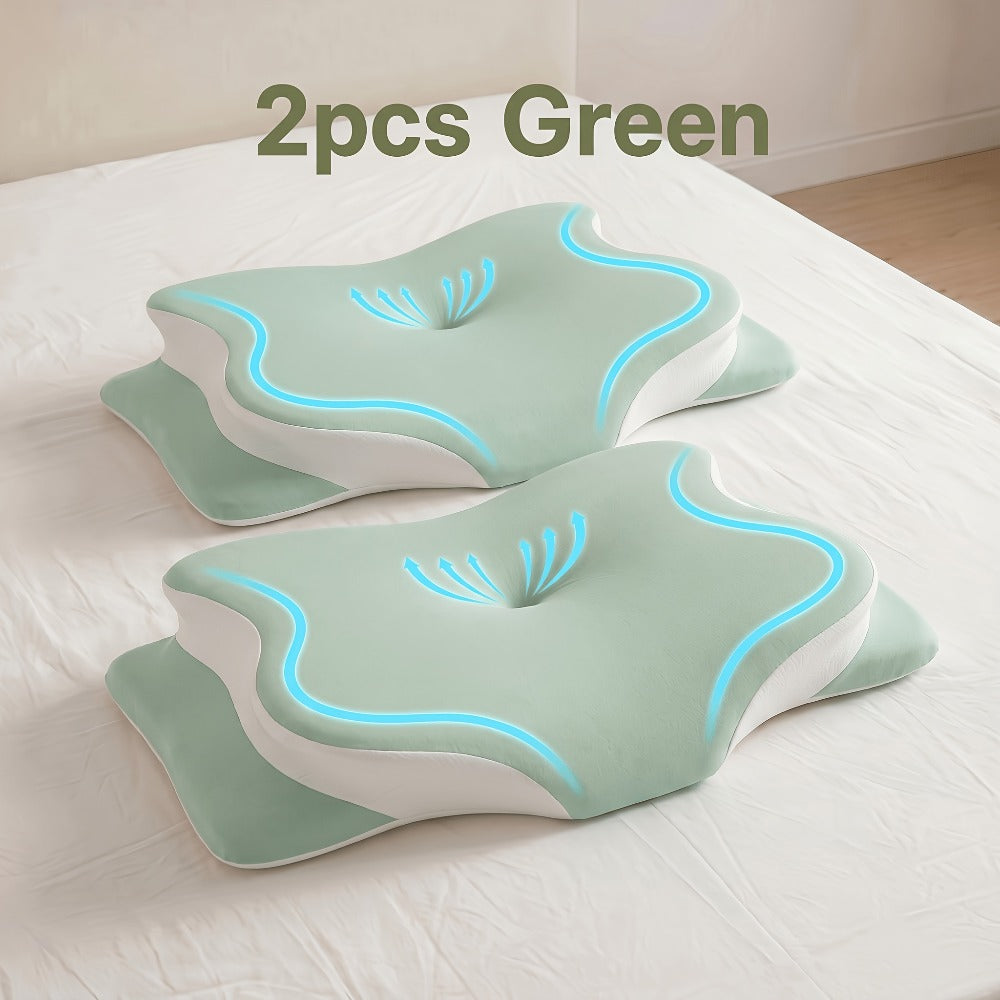 Cervical Neck Pillow for Sleeping - Butterfly Contour Memory Foam Ergonomic Support for Back & Side Sleepers, Slow Rebound Pressure Relief, Cervical Spine Alignment, Machine-Washable Cover, Multi-Color