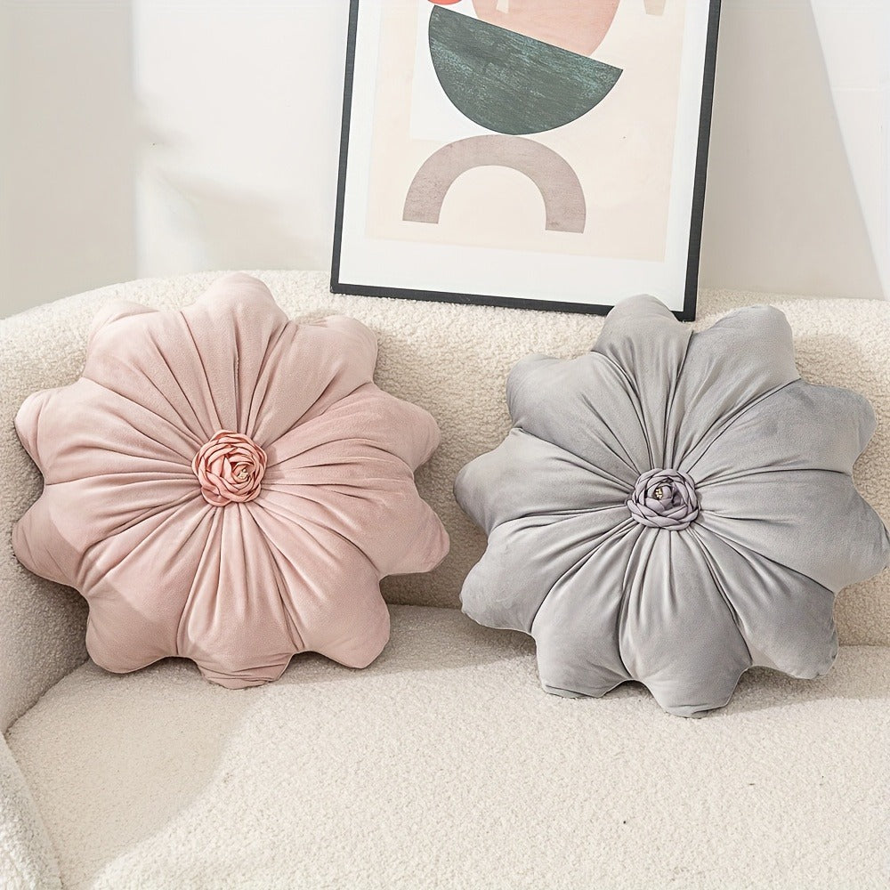 Velvet Flower Shaped Throw Pillow with Pillow Core Elegant Round Cushion Soft Luxury Floral Pillow for Sofa Bed Living Room Bedroom Decor Christmas Gift Hand Wash