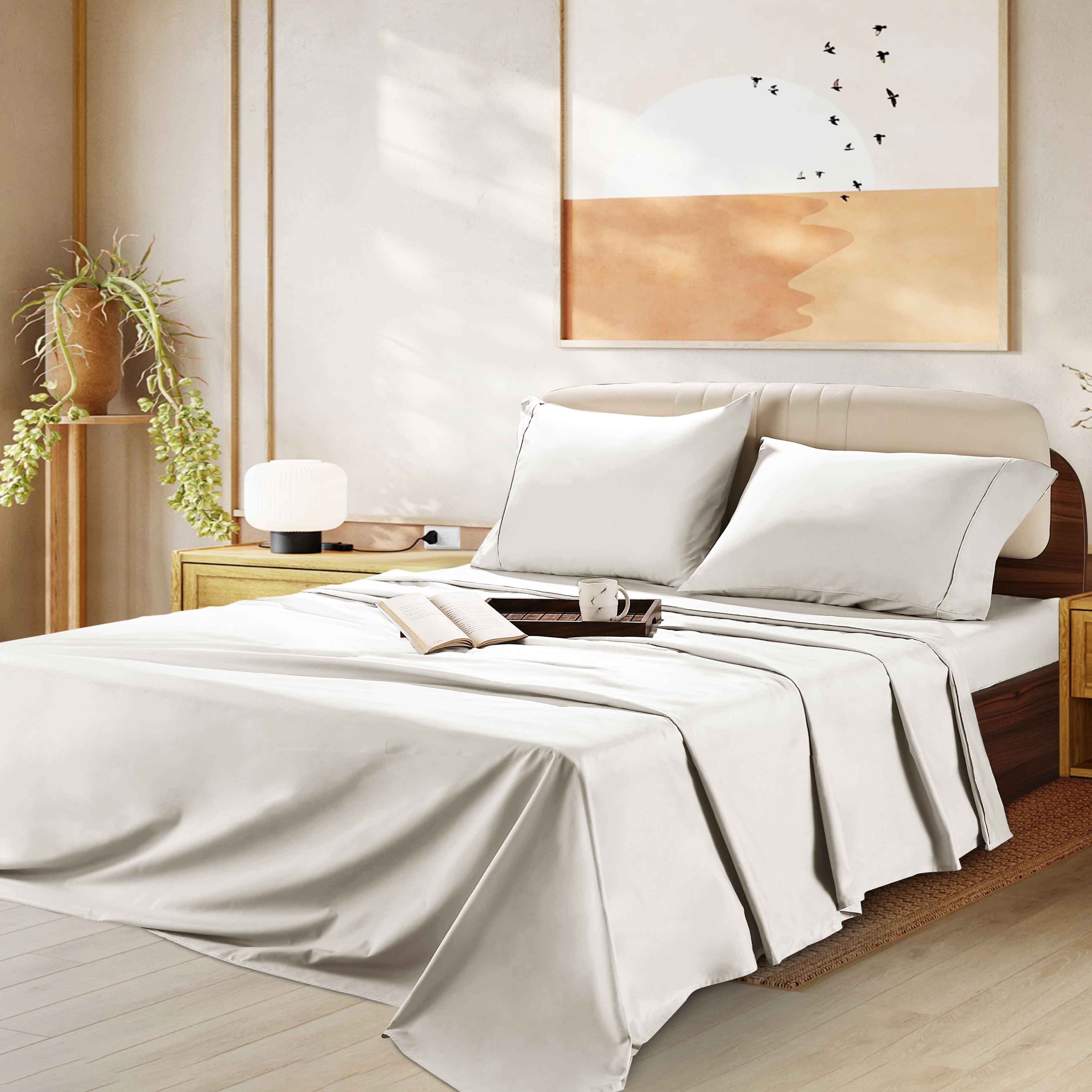 Egyptian Cotton Sheet Set 1000 Thread Count - Deep Pocket Fitted Sheet, Sateen Weave, Breathable Soft Bedding Set for King Queen Full Twin