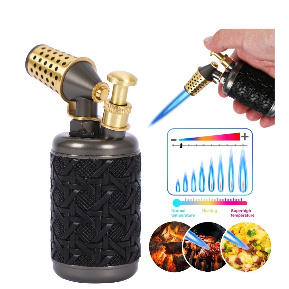 Butane Torch Kitchen Culinary Blow Torch Double Flame Adjustable Refillable Safety Lock 2372F for Creme Brulee Baking BBQ Camping Jewelry Making Gift Box Butane Not Included