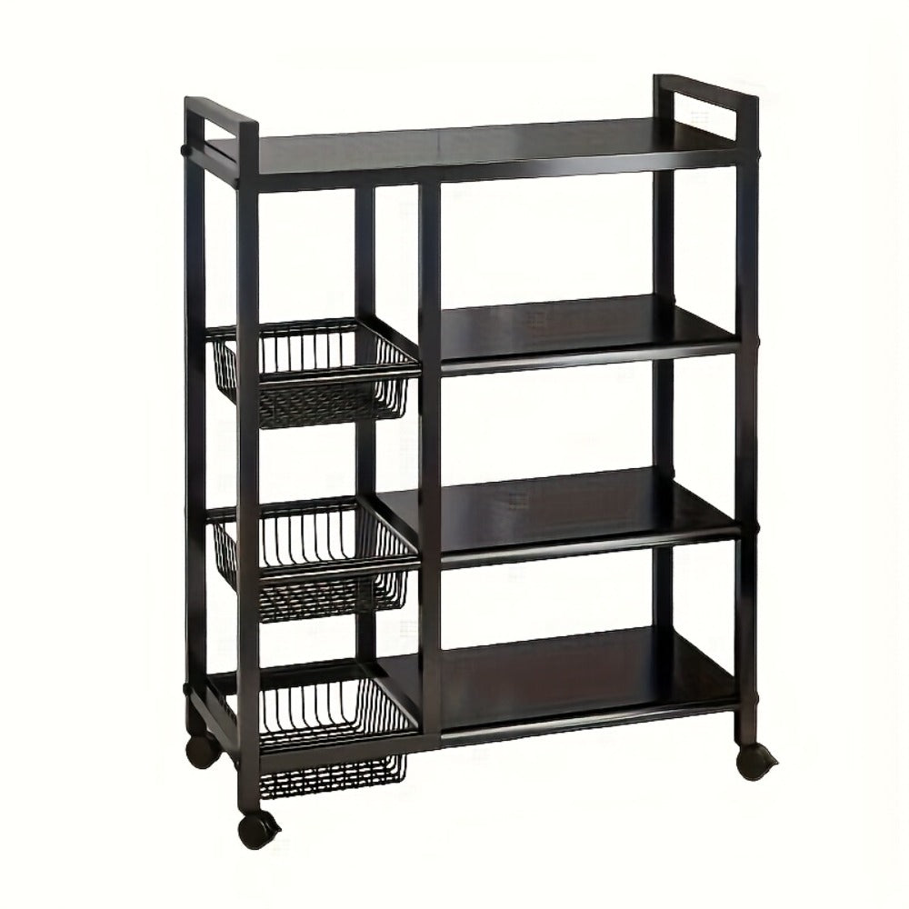 4 Tier Rolling Storage Rack with Wire Baskets Adjustable Metal Shelf on Wheels for Kitchen Pantry Bathroom Garage Closet Organizer