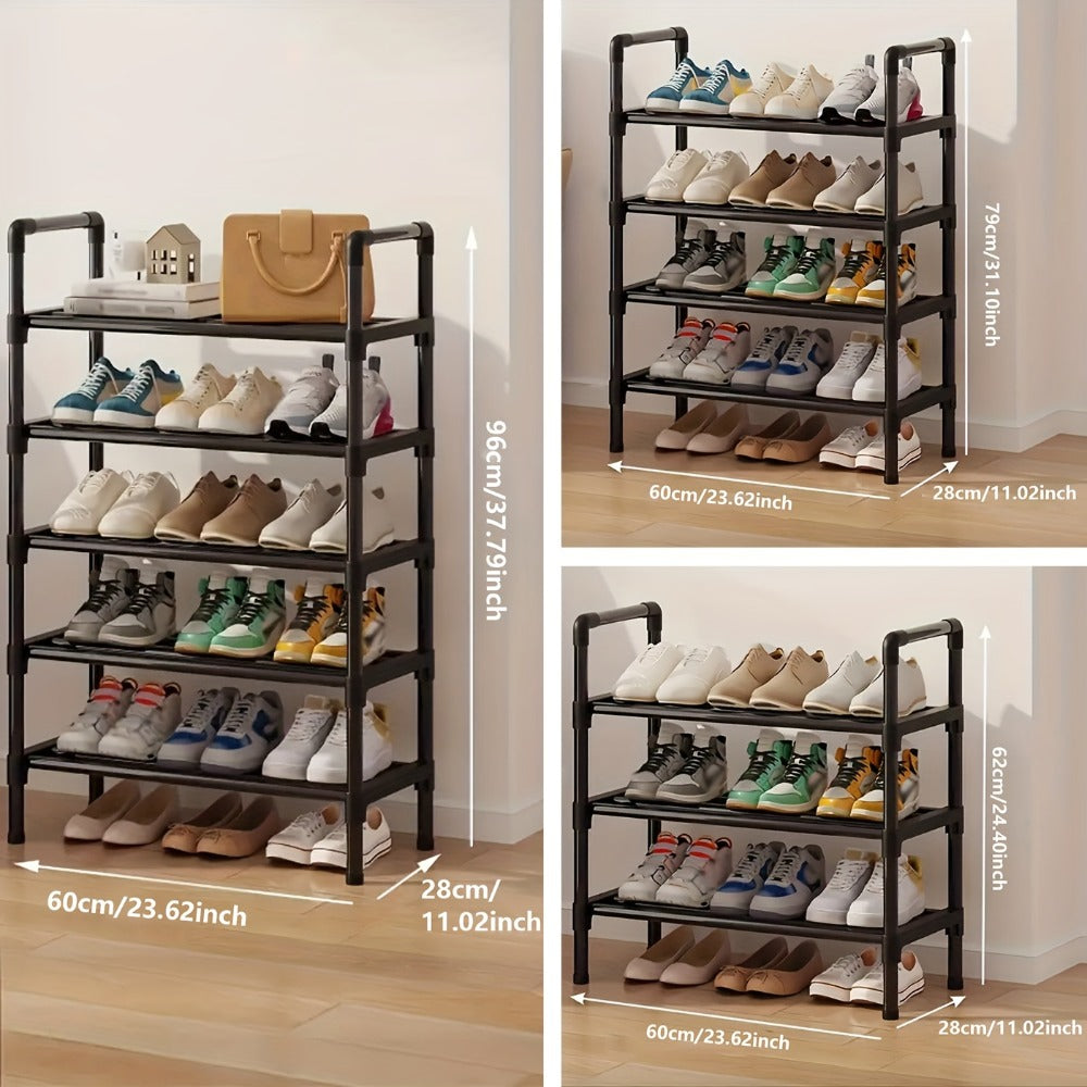 Shoe Rack Multi-Layer Space Saving - 3 to 8 Tier Shoe Storage Stand Organizer for Entryway Bedroom Closet Corridor, Stackable Shoe Shelf for Doorway, Black 23.62 Inch Wide