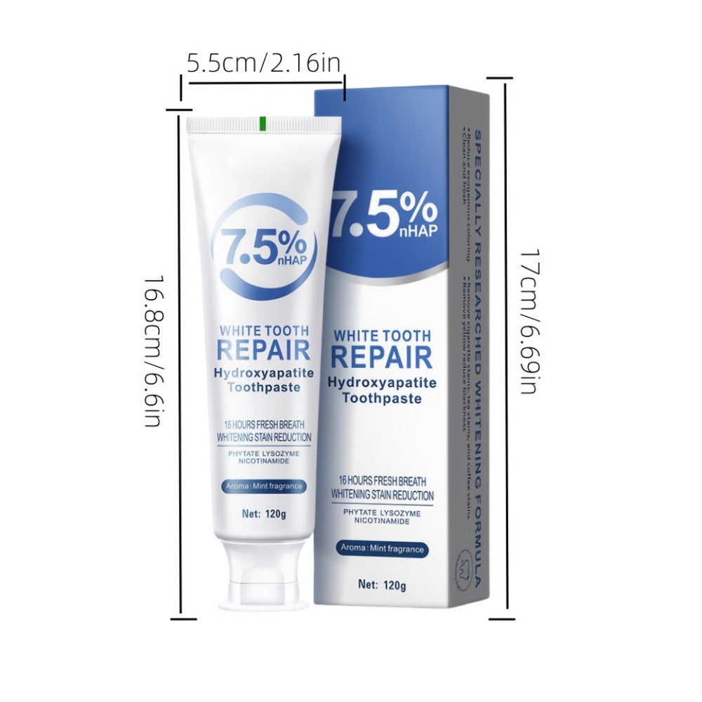 Hydroxyapatite Whitening Toothpaste 6 Pack - 7.5% Nano Deep Cleaning Gentle Non-Irritating Mint Fresh Breath Toothpaste for Sensitive Teeth, Daily Oral Care, Family & Travel Set