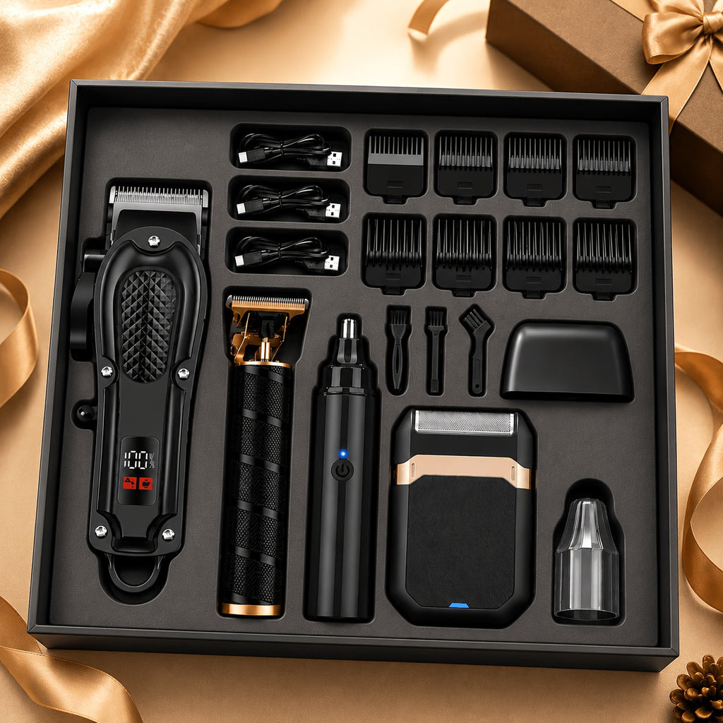 Electric Hair Trimmer & Beard Shaver Set for Men - Professional Rechargeable Hair Clipper with LED Display, All-in-One Grooming Kit for Daily Use, Home Barber & Gift for Men - Multiple Colors