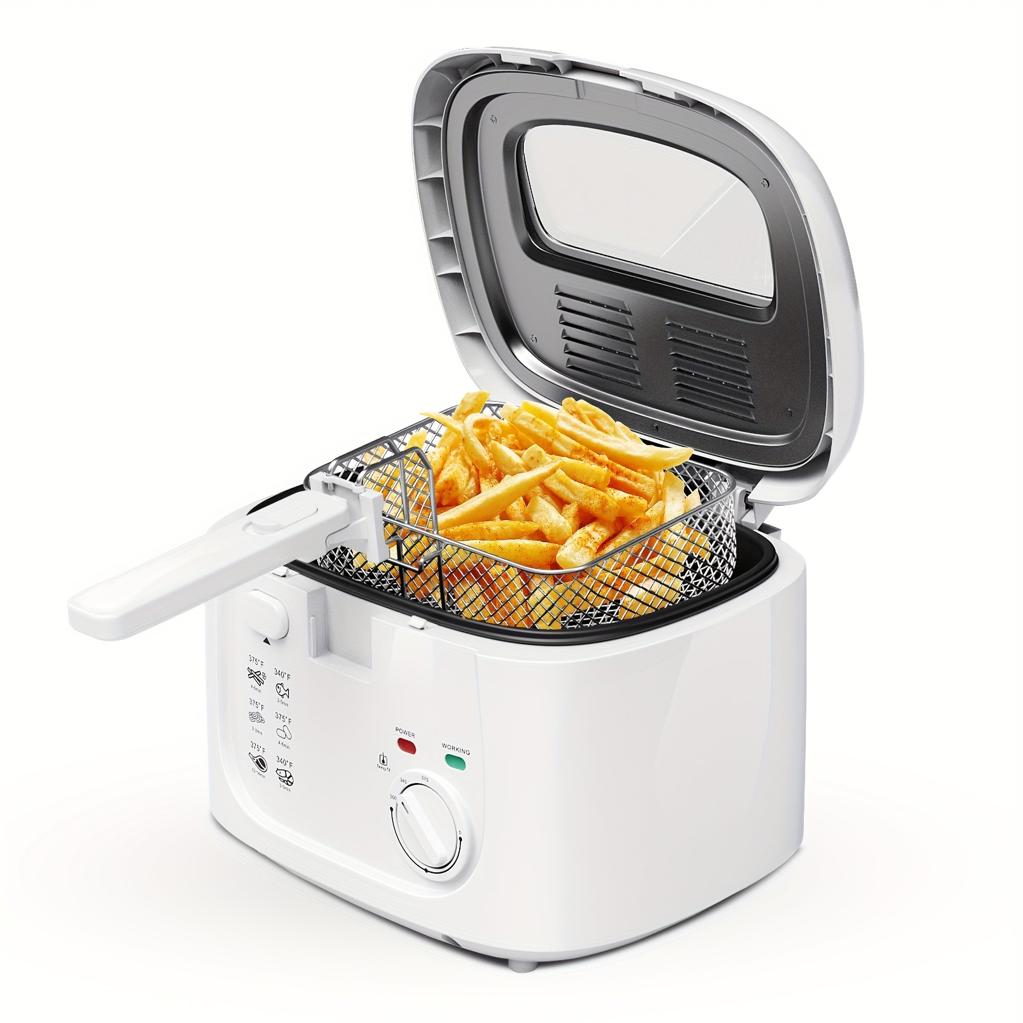 Electric Deep Fryer 1500W ¨C 84.54oz Large Capacity, Adjustable Temperature Control, Non-Stick Basket, Viewing Window, Removable Lid, One-Touch Switch, Easy to Clean, Black & White Options