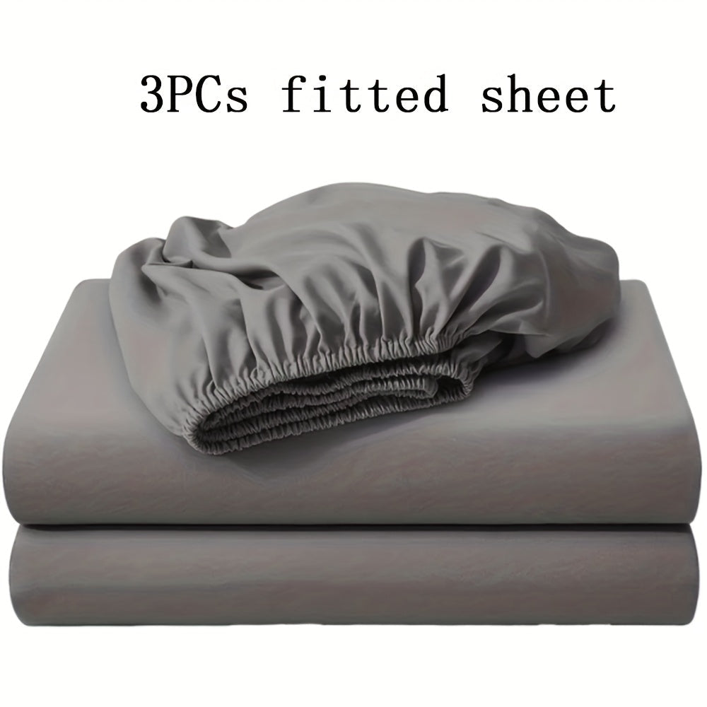 Fitted Sheet Set 3pcs with 2 Pillowcases | Soft Solid Color Bed Sheets Twin Full Queen King