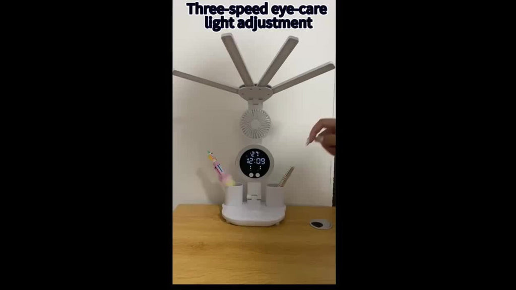 LED Desk Lamp with USB Touch Control Adjustable Brightness Color Changing Built-In Fan Night Light Eye-Caring for Home Office Dorm Study Multi-Angle