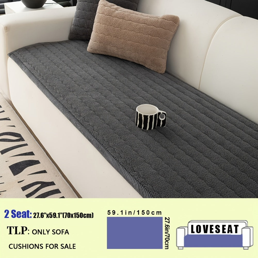 Plush Sofa Cover Bohemian Style Thickened Short Plush Non-Slip Machine Washable Pet Friendly Sofa Slipcover for Living Room Bedroom Office - Armrest Pad to 4 Seater