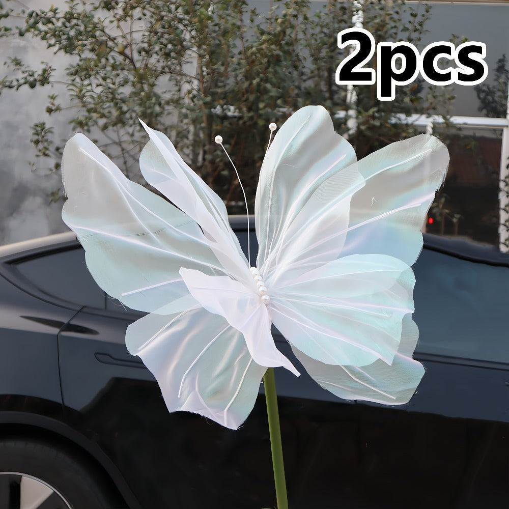 3D Artificial Butterfly Decorations 2pcs ¨C Realistic Featherless Fake Butterflies for Wedding, Home, Garden & Party Decor | No Electricity Required | All-Season Indoor Outdoor Holiday Accent