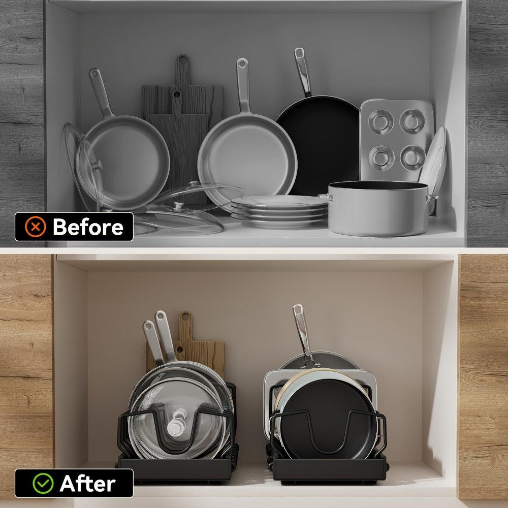 Pull Out Pot Lid Organizer Rack 2pcs Under Cabinet Pots and Pans Organizer, 8 Adjustable Dividers Slide Out Kitchen Cabinet Cookware Baking Sheet Holder, Drill-Free Easy Install