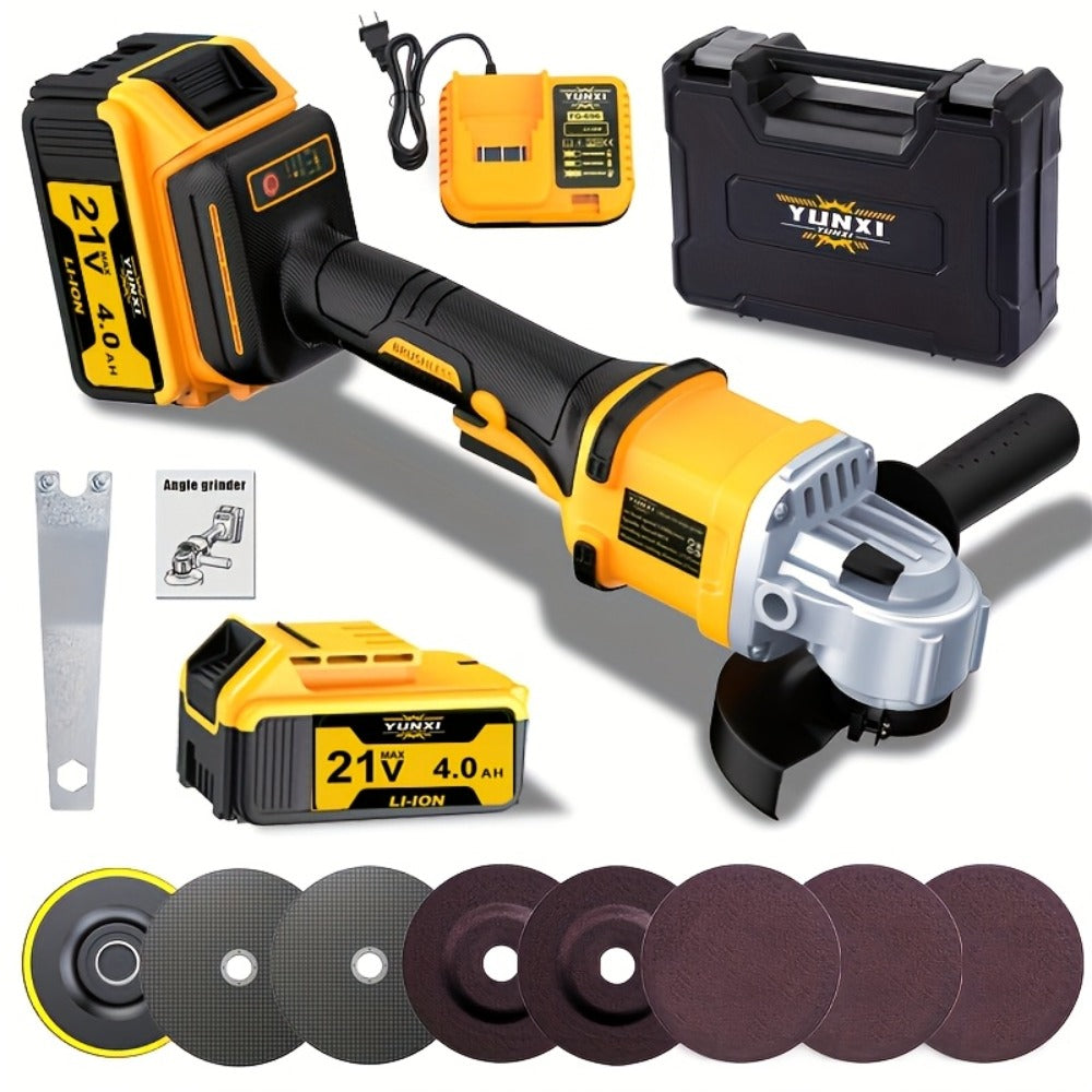Cordless Angle Grinder - Rechargeable Polishing Machine with Lithium-Ion Battery, Fast Charger & Complete Accessories Kit, Variable Speed for Cutting, Grinding, Polishing & Sanding, Multi-Use Power Tool