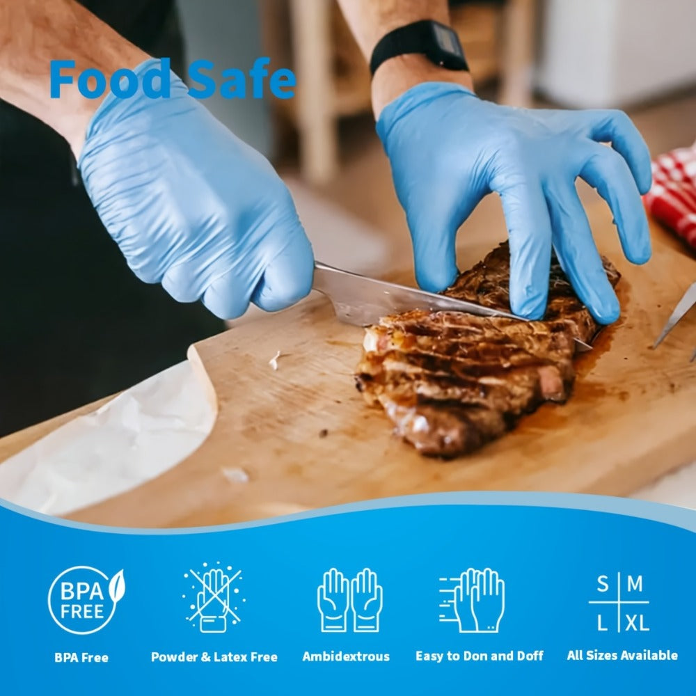 Blue Nitrile Disposable Gloves 5.5 Mil, Bulk Pack 101/201/501/1000 Count, Latex-Free Powder-Free Chemical Resistant Elastic Fit, for Household Cleaning, Tattooing, Painting, Car Washing & Maintenance