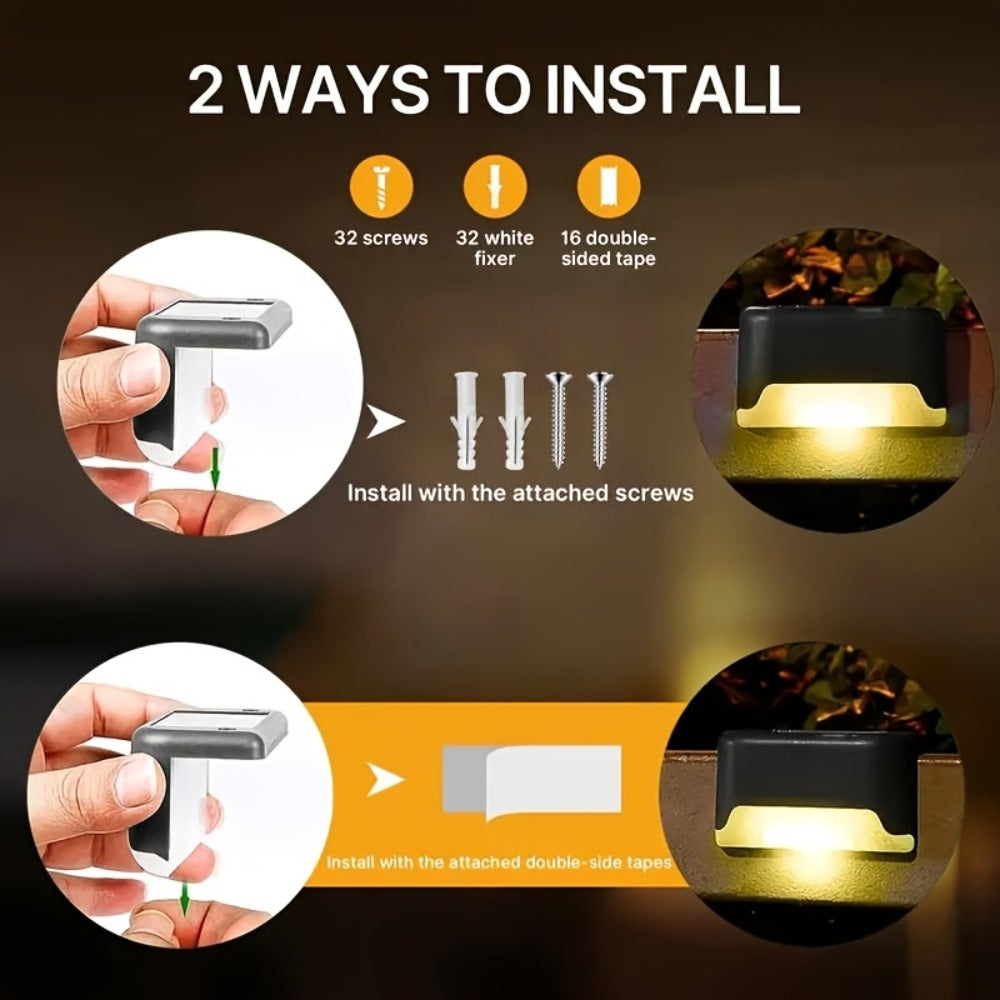 Solar Powered LED Deck Lights ¨C Auto On/Off Outdoor Step Lights for Stairs, Fence, Pathway & Patio, 12-Hour Continuous Lighting, Weatherproof Solar Stair Lights for Garden, Yard & Commercial Use