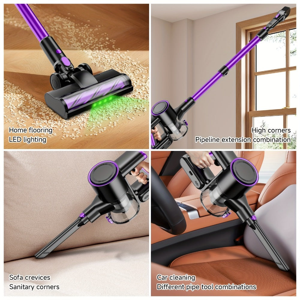 Cordless Stick Vacuum Cleaner 51-68KPa 3-Speed LED Floor Brush 45-Min Runtime Detachable Lightweight for Pet Hair Carpet Hard Floor